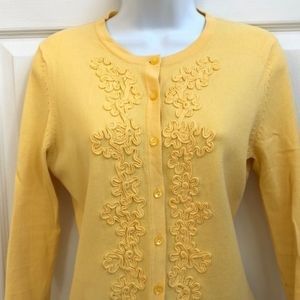 Bright and Cheery Charter Club Yellow Cardigan with Ribbon Flower Detail.